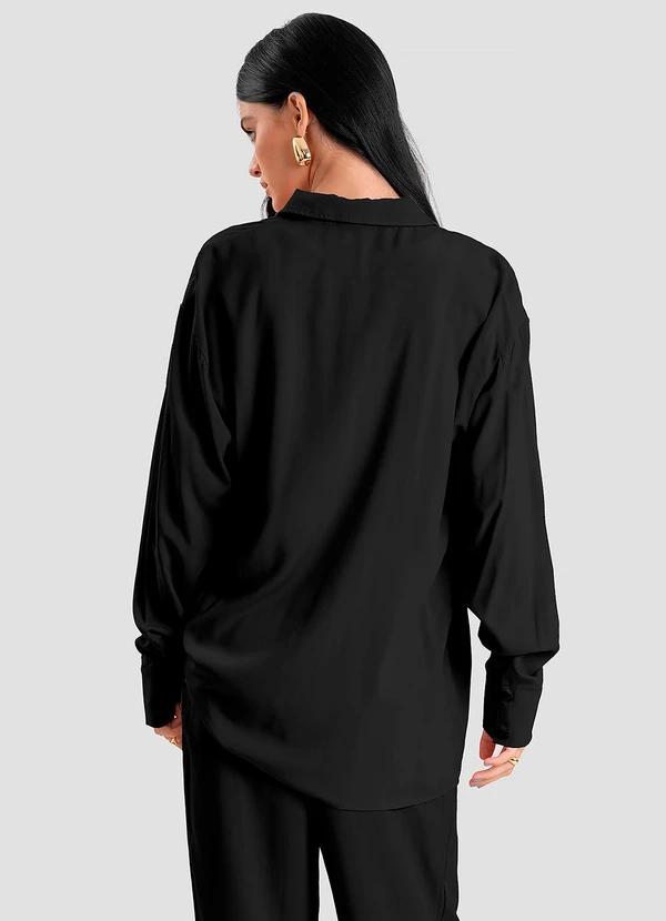 CAMISA FEMININA OVERSIZED EM TECIDO PRETO - DIANNA