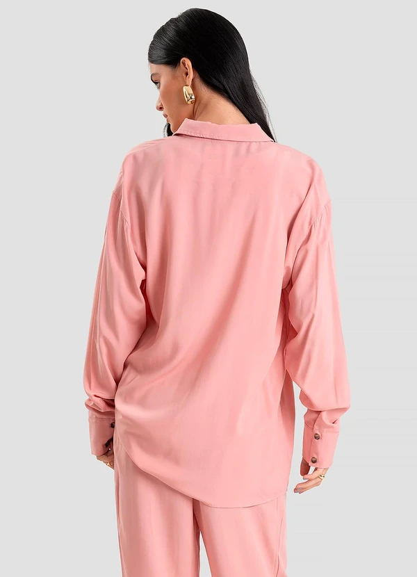 CAMISA FEMININA OVERSIZED EM TECIDO ROSA - DIANNA