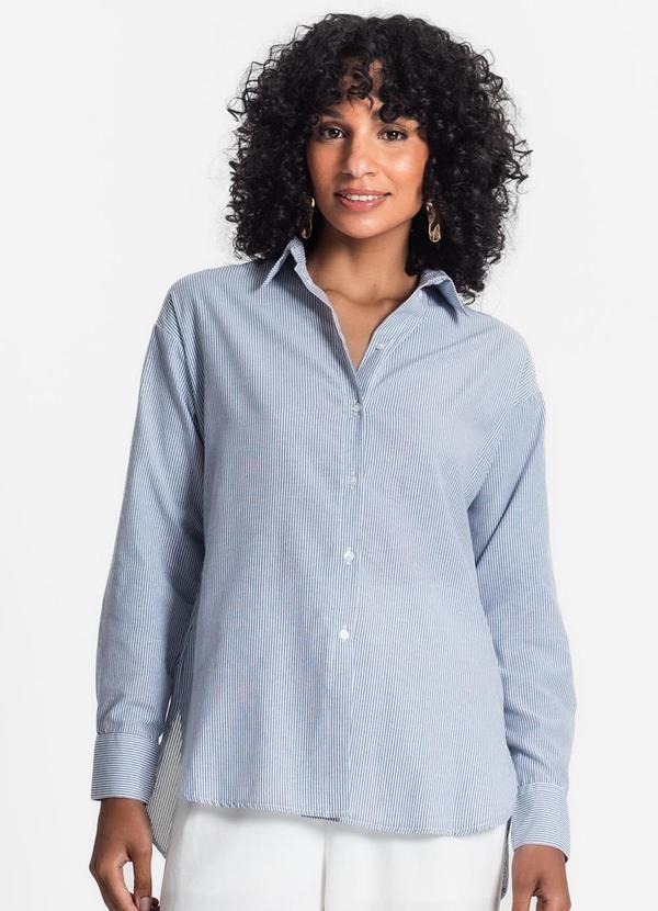 Select - Camisa Feminina Oversized Listras Azul