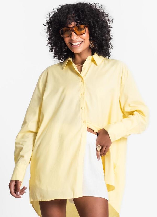 Select - Camisa Feminina Oversized Manga Longa Amarelo