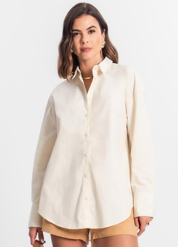 Select - Camisa Feminina Oversized Manga Longa Bege