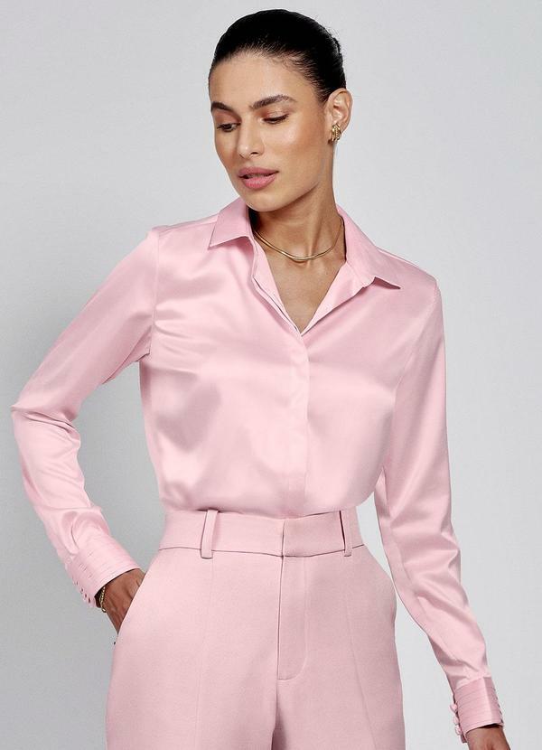 Principessa - Camisa Feminina Rosa de Cetim Adele