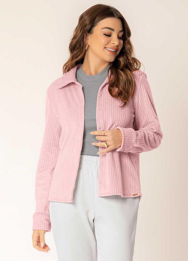 Cativa - Camisa Feminina Texturizada Aveludada Rosa