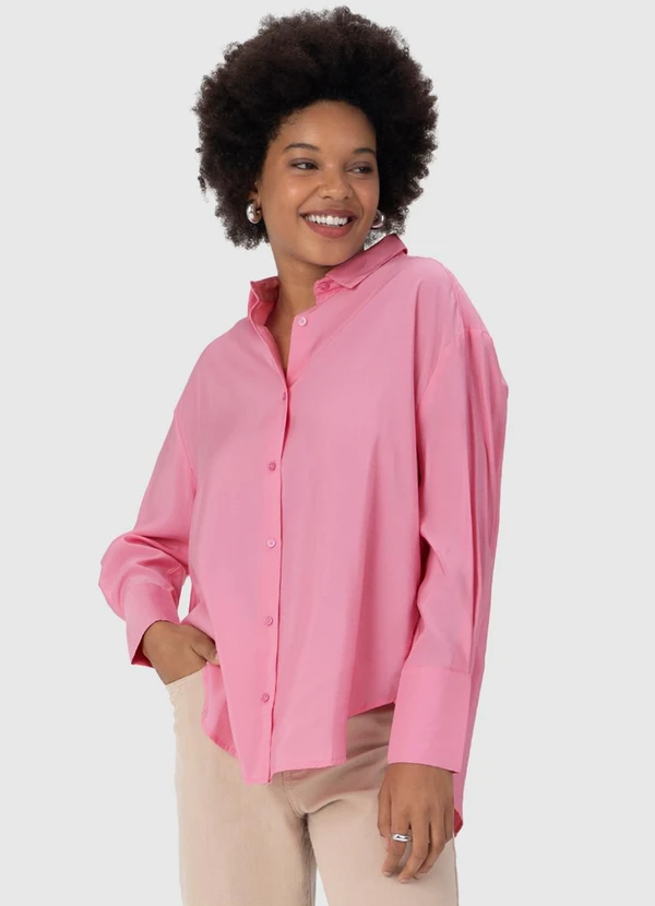 Malwee Camisa Feminina Tradicional Acetinada Rosa