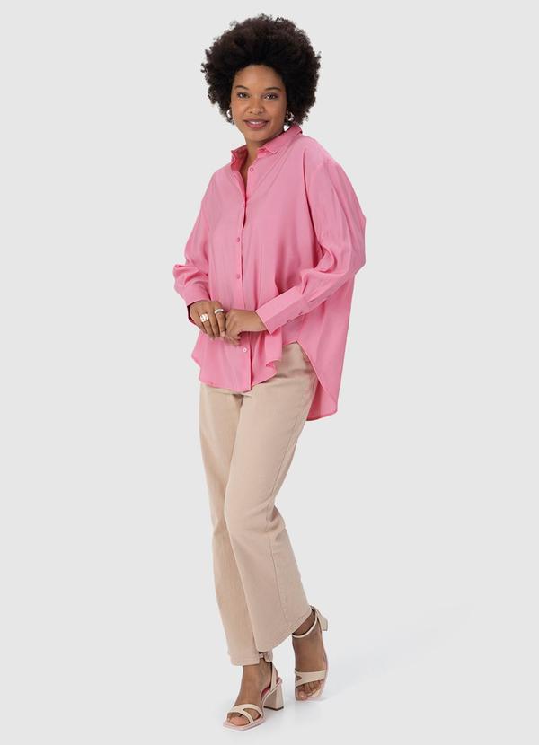 Malwee - Camisa Feminina Tradicional Acetinada Rosa 2