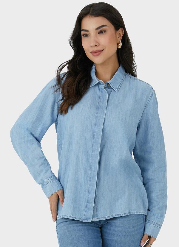 Malwee - Camisa Feminina Tradicional Jeans Azul