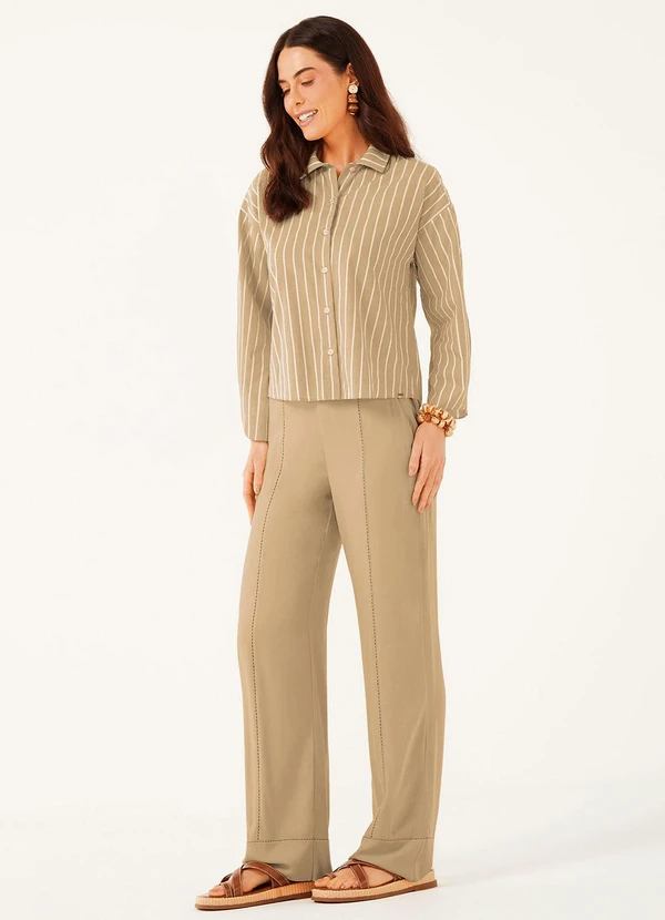 CAMISA FEMININA TRICOLINE LISTRADA BEGE - MARIALÍCIA