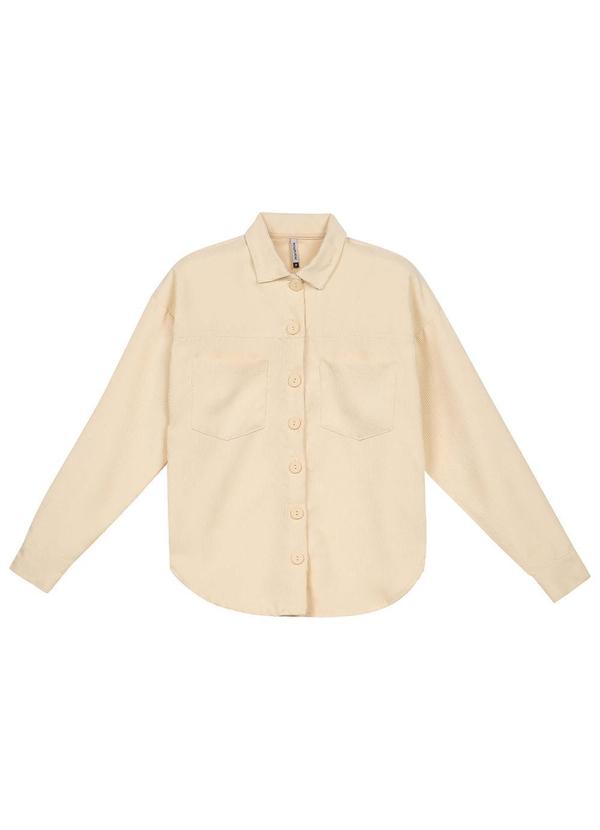 Marialícia - Camisa Feminina Veludo com Bolsos Bege 3