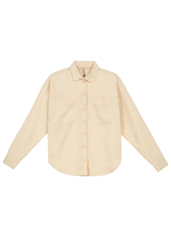 Marialícia - Camisa Feminina Veludo com Bolsos Bege 3