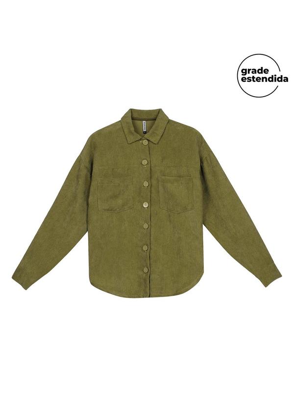 Marialícia - Camisa Feminina Veludo com Bolsos Verde