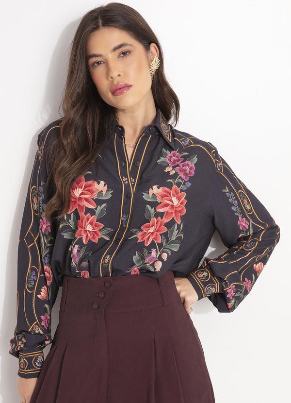 Farm - Camisa Floral Belle Preto