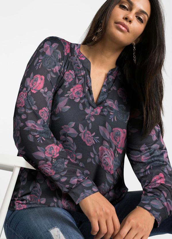 Outlet - Camisa Gola Padre Floral Dark 3