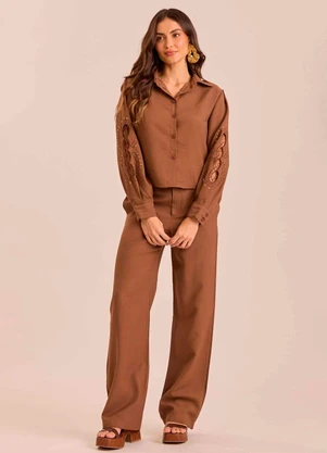 Doce Trama - Camisa Jardim Decor em Alfaiataria Marrom - DOCE TRAMA