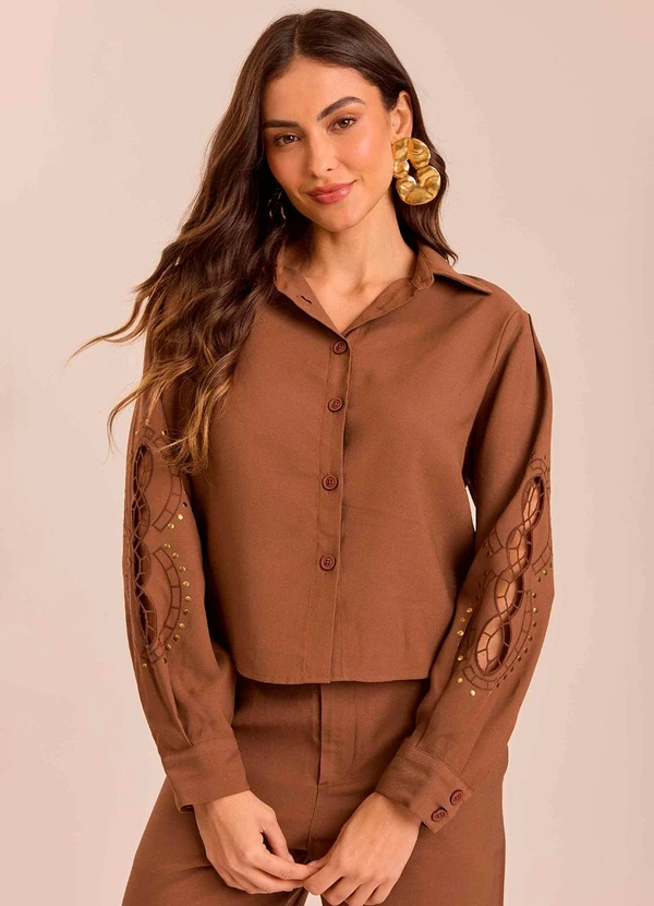 Doce Trama - Camisa Jardim Decor em Alfaiataria Marrom