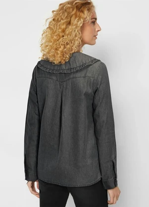 bonprix - Camisa Jeans com Gola Cinza - BONPRIX