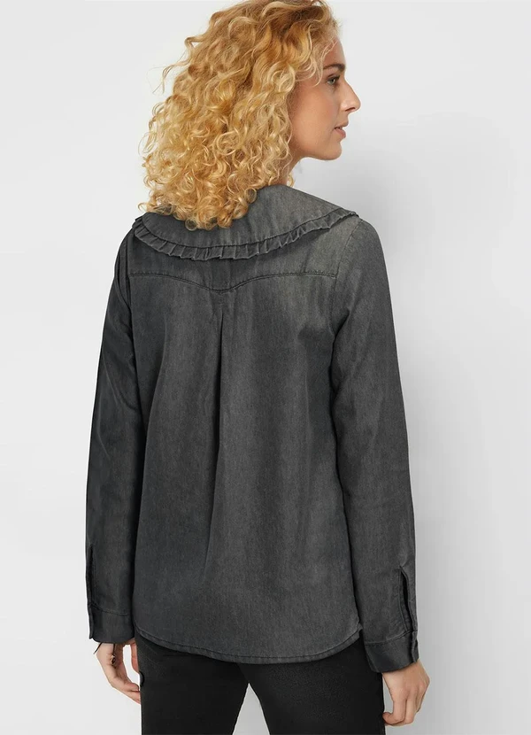 bonprix - Camisa Jeans com Gola Cinza 2