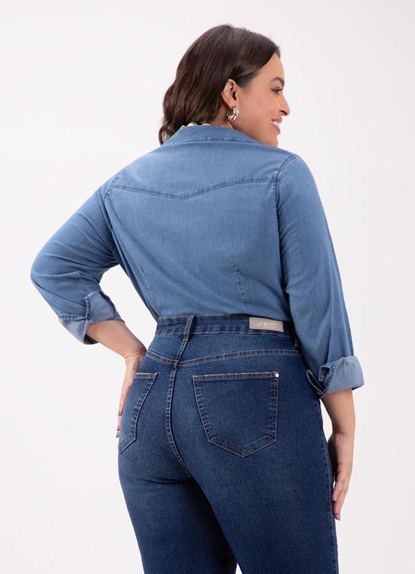 Lunender Mais Mulher - Camisa Jeans de Mangas Longas com Bolso Azul 2