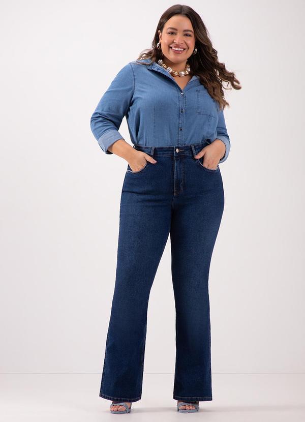 Lunender Mais Mulher - Camisa Jeans de Mangas Longas com Bolso Azul 3