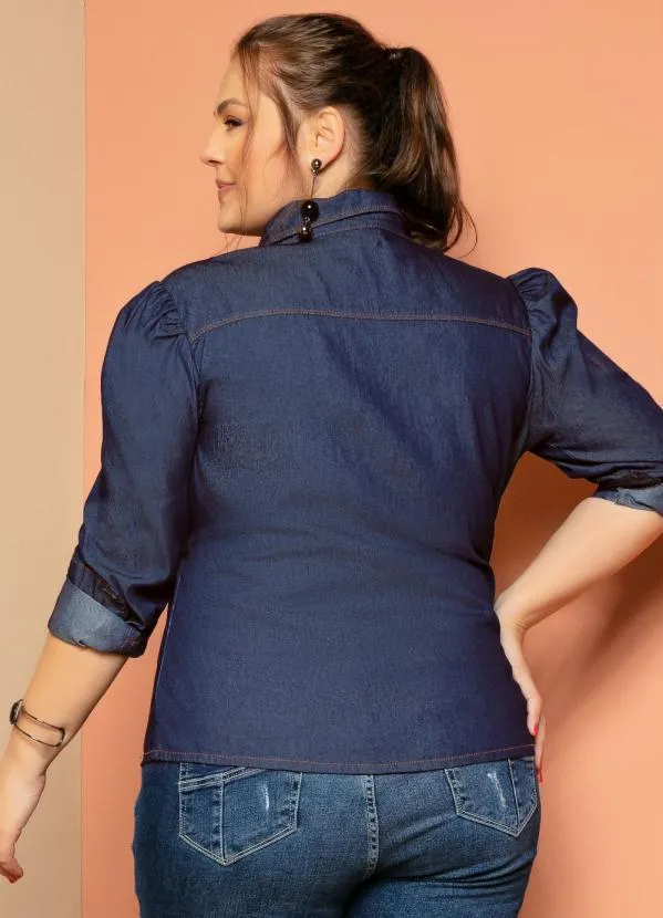 Quintess - Camisa Jeans Escuro com Mangas Bufantes 6