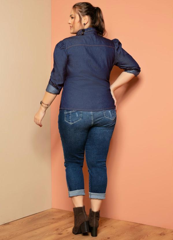 Quintess - Camisa Jeans Escuro com Mangas Bufantes 8
