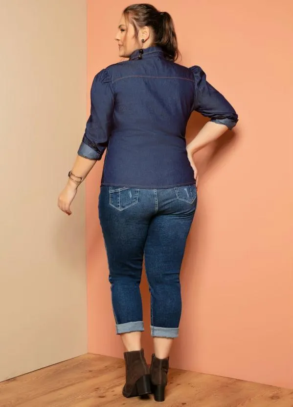 Quintess - Camisa Jeans Escuro com Mangas Bufantes 8
