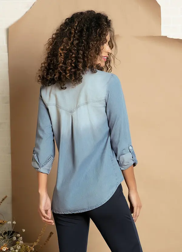 bonprix - Camisa Jeans Gola de Padre Azul Claro 3