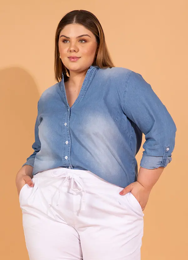 bonprix - Camisa Jeans Gola de Padre Azul Claro 6