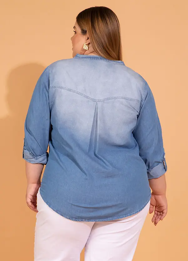 bonprix - Camisa Jeans Gola de Padre Azul Claro 7