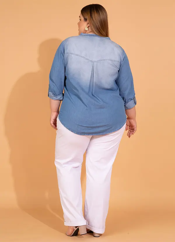 bonprix - Camisa Jeans Gola de Padre Azul Claro 9