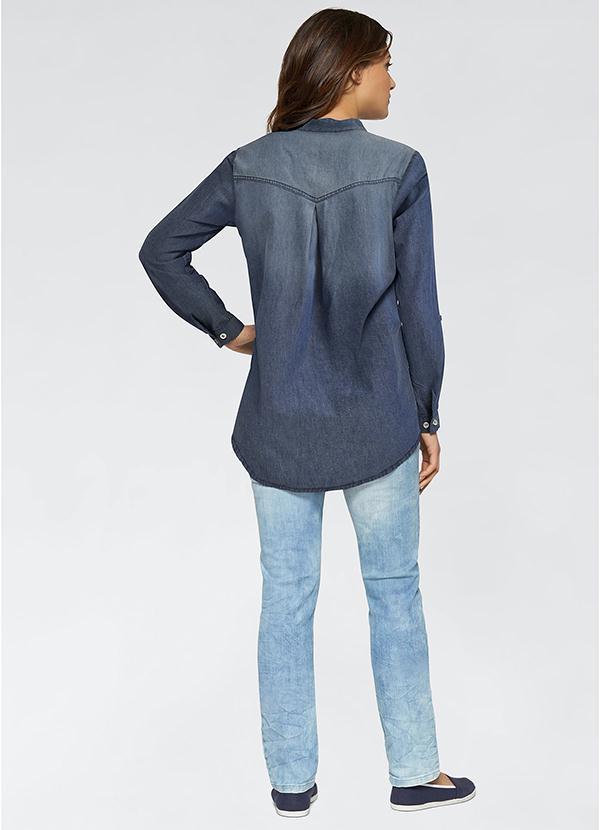 Outlet - Camisa Jeans Gola de Padre Azul Escuro 10