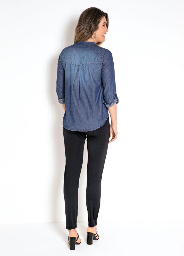 Outlet - Camisa Jeans Gola de Padre Azul Escuro 8