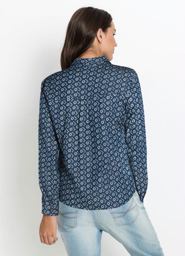 bonprix - Camisa Jeans Social Estampada Floral Azul Médio 2