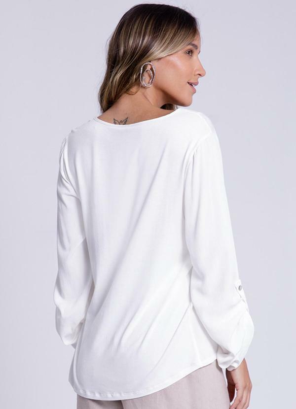 Lunender - Camisa Lisa Manga 3/4 Martingale Decote V Off White 2