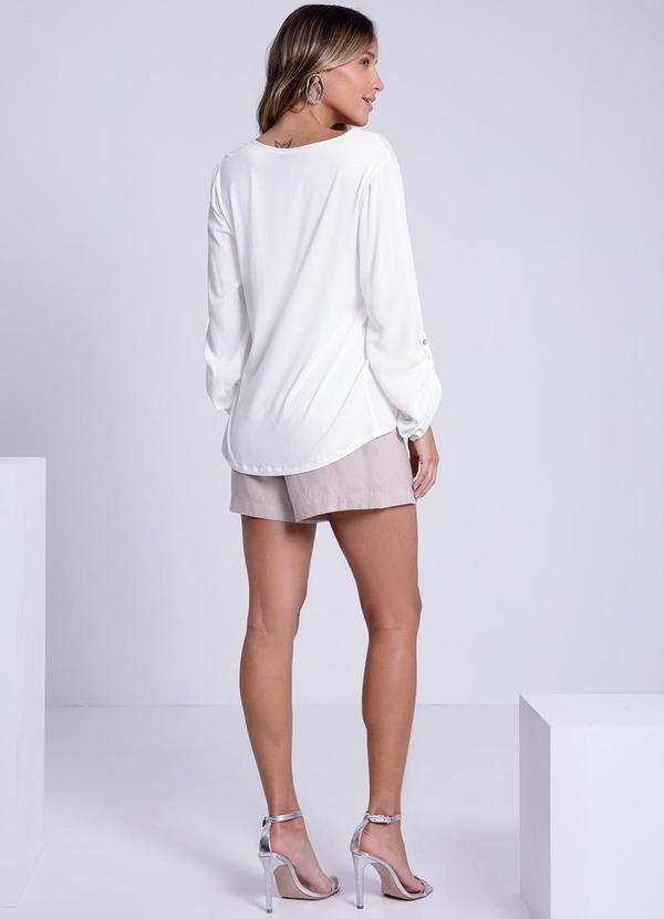 Lunender - Camisa Lisa Manga 3/4 Martingale Decote V Off White 4