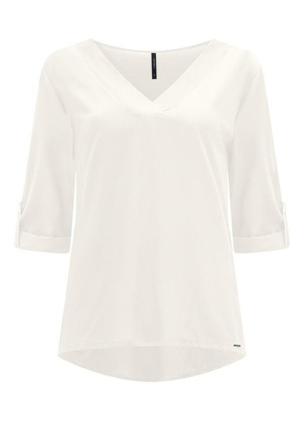 Lunender - Camisa Lisa Manga 3/4 Martingale Decote V Off White 6
