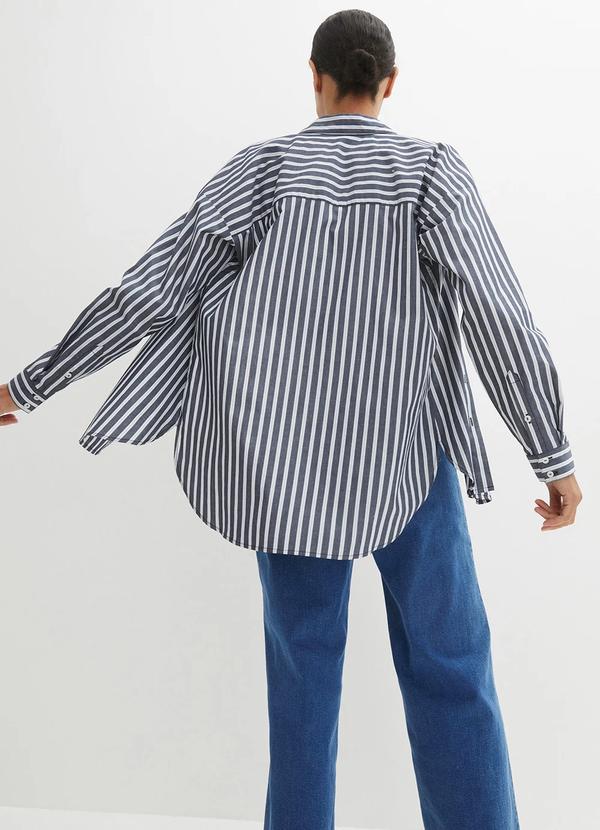 bonprix - Camisa Listrada Azul em Tecido Plano Fio Tinto 2