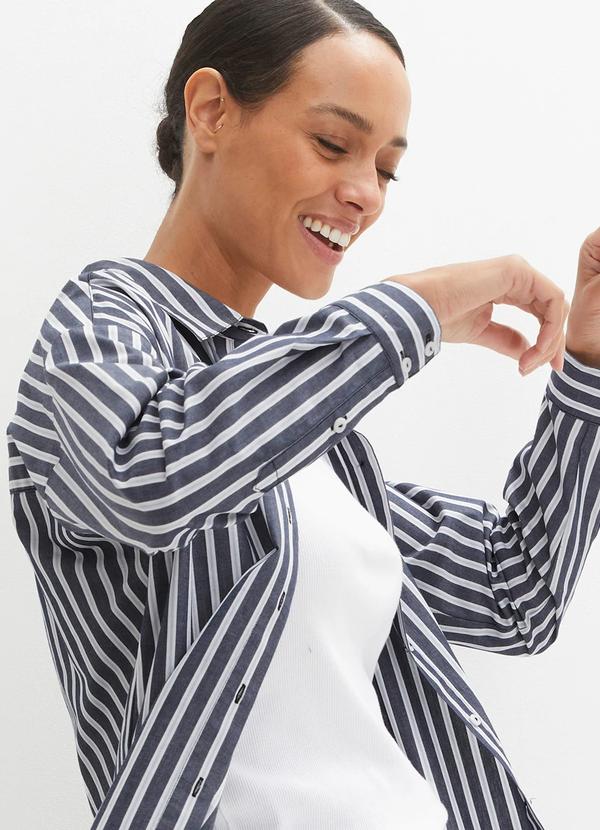 bonprix - Camisa Listrada Azul em Tecido Plano Fio Tinto 3