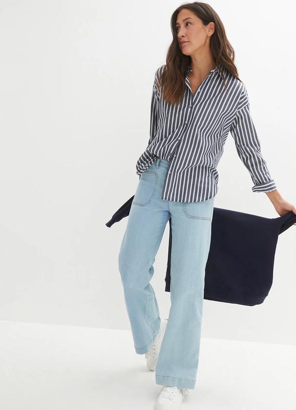 bonprix - Camisa Listrada Azul em Tecido Plano Fio Tinto 4