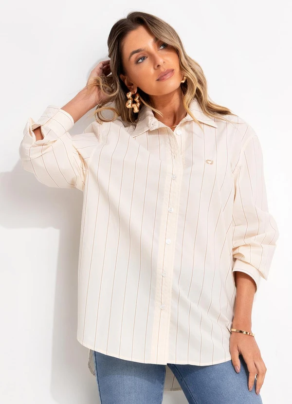 Colcci Jeans - Camisa Listrada Bege