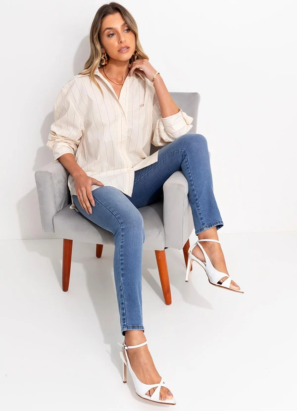 Colcci Jeans - Camisa Listrada Bege 6