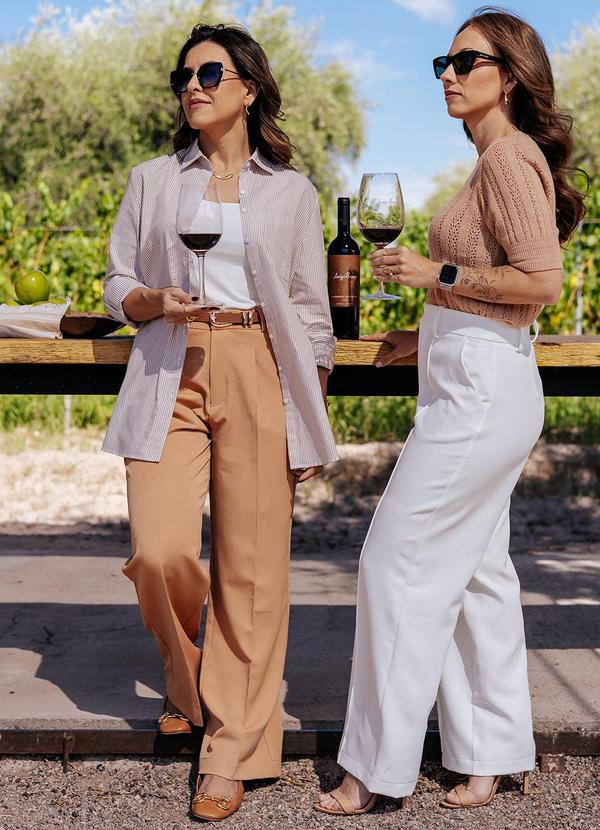 Principessa - Camisa Listrada Camel e Off White Tauana 7