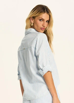 Doce Trama - Camisa Listrada com Manga Longa Azul - DOCE TRAMA