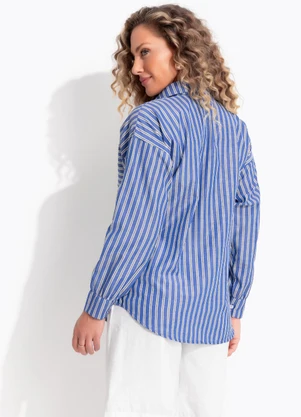 Quintess - Camisa Listrado Azul em Poliéster com Algodão - QUINTESS