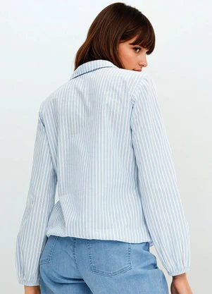 bonprix - Camisa Listrado Azul em Tricoline - BONPRIX