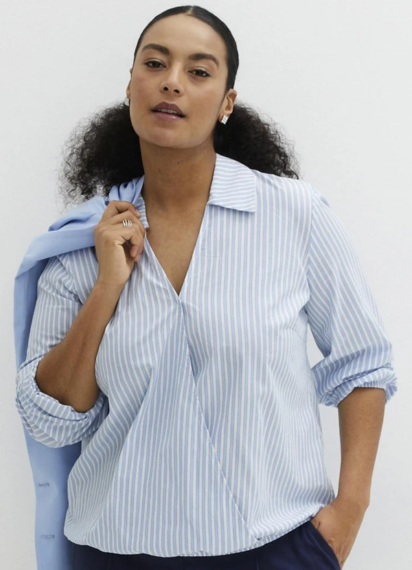 bonprix - Camisa Listrado Azul em Tricoline 3