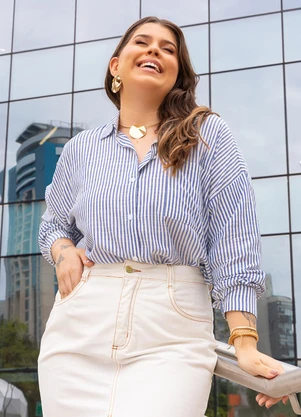 Quintess - Camisa Listrado Azul em Tricoline - QUINTESS