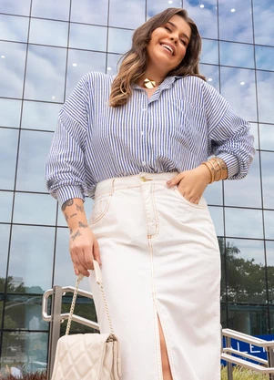 Quintess - Camisa Listrado Azul em Poliéster com Elastano - QUINTESS