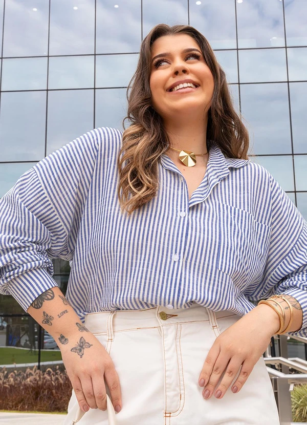 Quintess - Camisa Listrado Azul em Tricoline 12