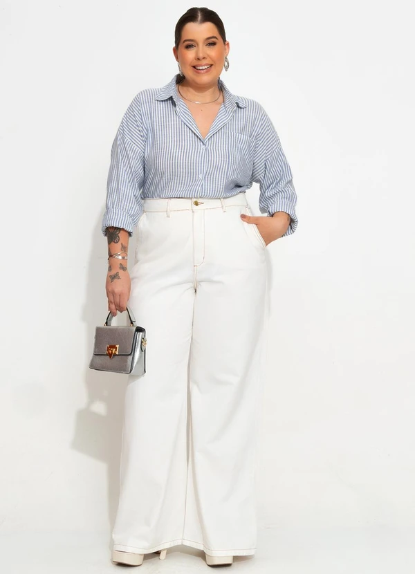 Quintess - Camisa Listrado Azul em Tricoline 14