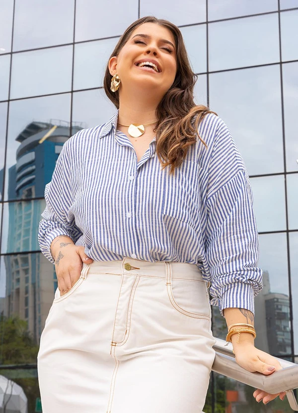 Quintess - Camisa Listrado Azul em Tricoline 6